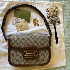 Gucci Horsebit 1955 Medium Shoulder Bag GG Supreme Canvas Leather Brown